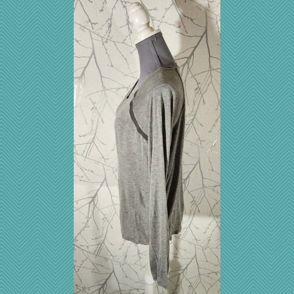 Vince Gray Jersey Knit Satin Contrast Long Sleeve Tee - Picture 3 of 5